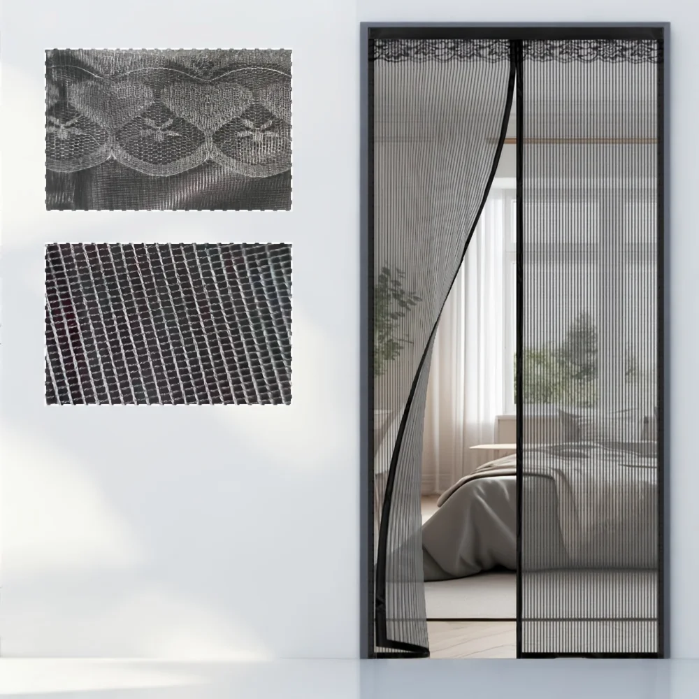 Magnetic gauze door curtain suitable for porch, bedroom, living room - heavy-duty non drilling magnetic door curtain