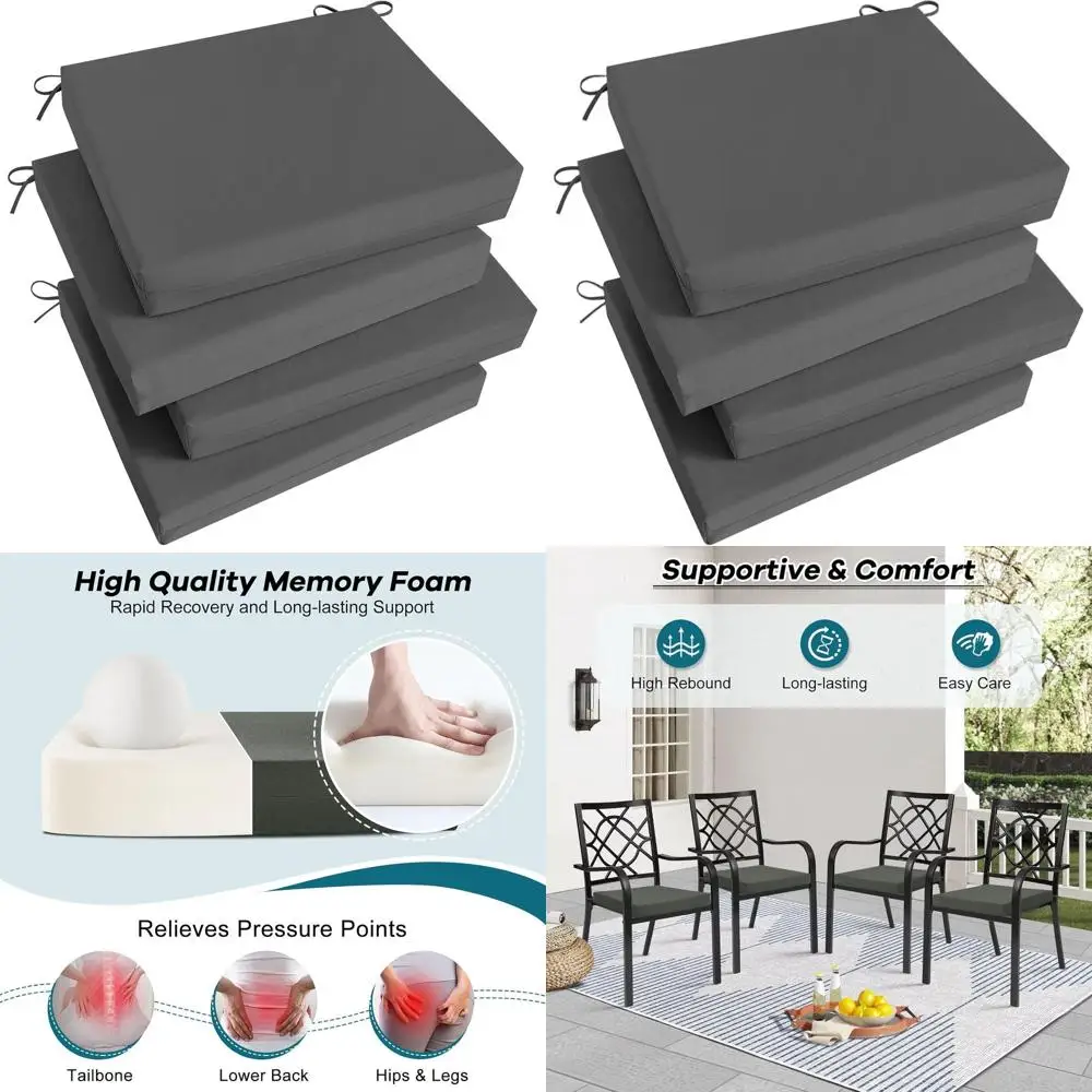 

Набор из 4-х квадратных подушек для уличных стульев, водонепроницаемых с завязками, 18,5x16x3 дюймов, темно-серый цвет