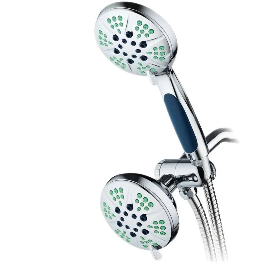 

Luxury 48 Setting High Pressure Shower Head Combo Premium Chrome Finish Heavy Duty Stainless Steel Hose Antimicrobial Nozzles 6