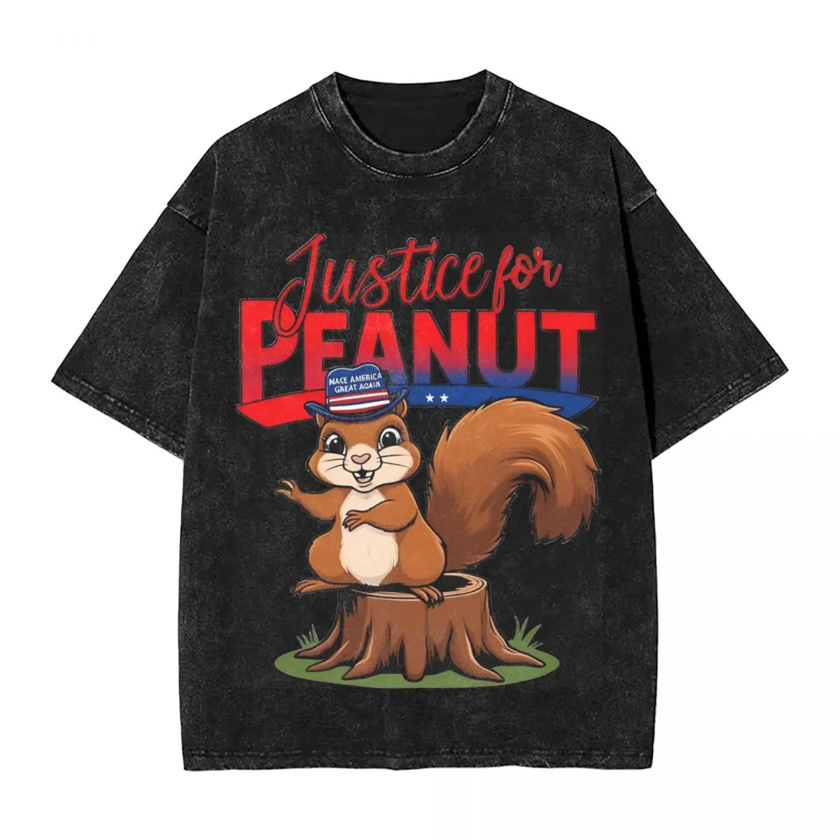 Man T Shirt Justice For Peanut The Squirrel Washed T Shirts Fashion Summer Tees Vintage Loose Casual Clothes Plus Size