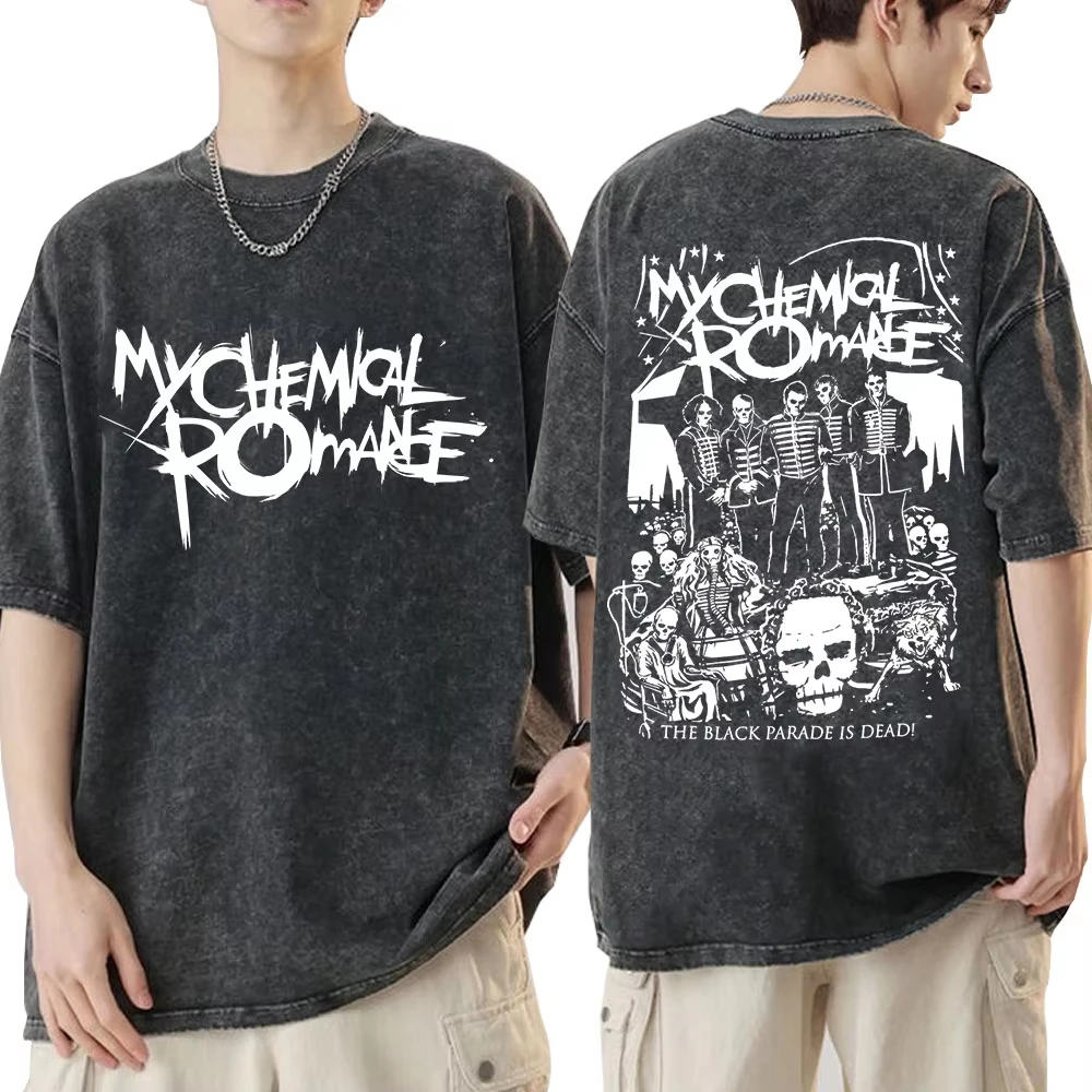 Rock Band My Chemical Romance T-shirt Three Cheers for Sweet Revenge Gothic Fashion Vintage Washed O-neck Cotton Oversized Top