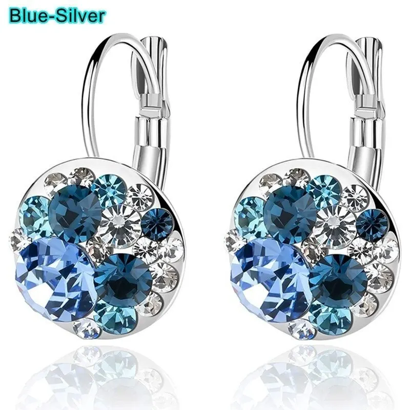 New Fashion Silver Crystals Earrings Leverback Dangle Hoop Earring Party Jewelry for Women Gifts