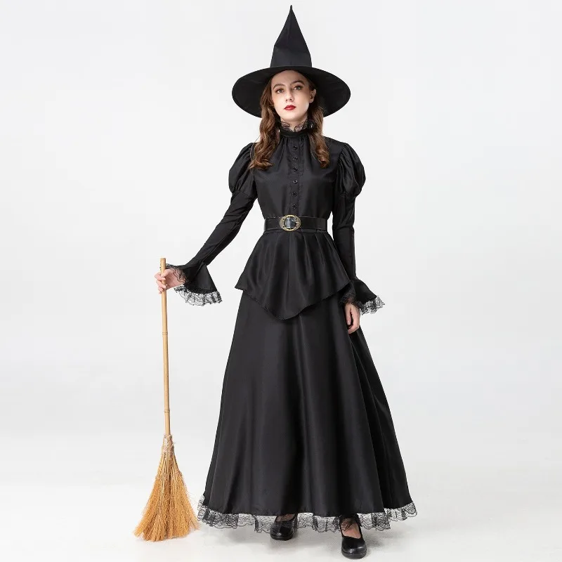 Ensemble de Costume de Sorcière Noire pour Femmes - Style Euro-Américain - Tenue de Cosplay pour Adultes pour Fête d'Halloween et Spectacle