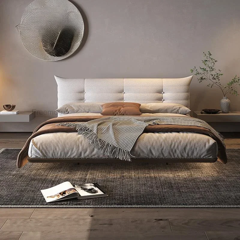 

Modern Suspension Bed Bedroom Furniture Designer Leather Double Bed King/ Queen Size Bed With Led Light