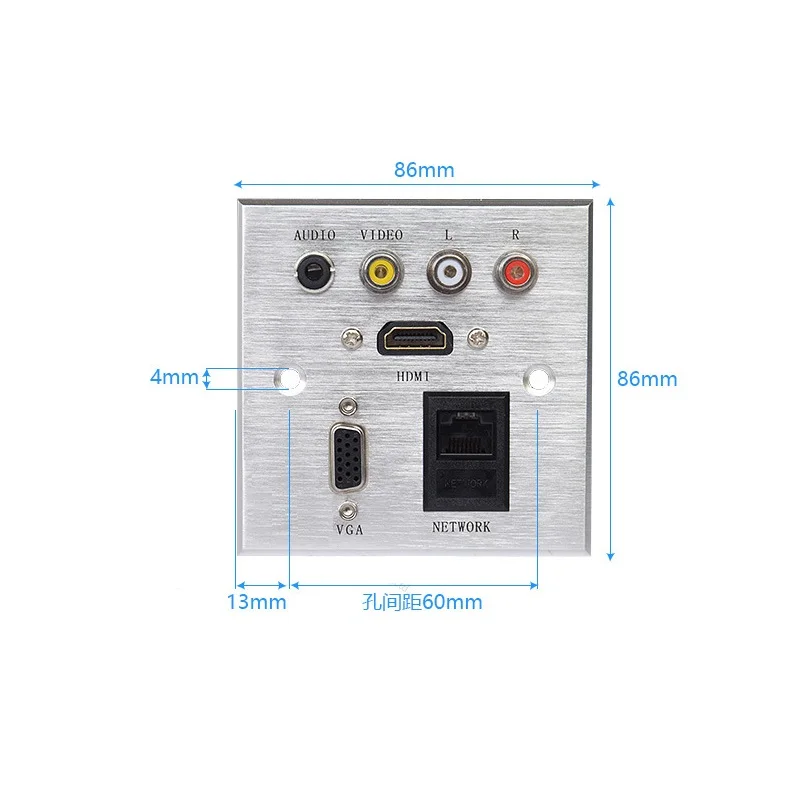 Aluminum Panel Wall Multimedia Socket HDMI-compatibl+VGA+RJ45+3.5MM Jack+FL+FR Signal Interface Panel Socket