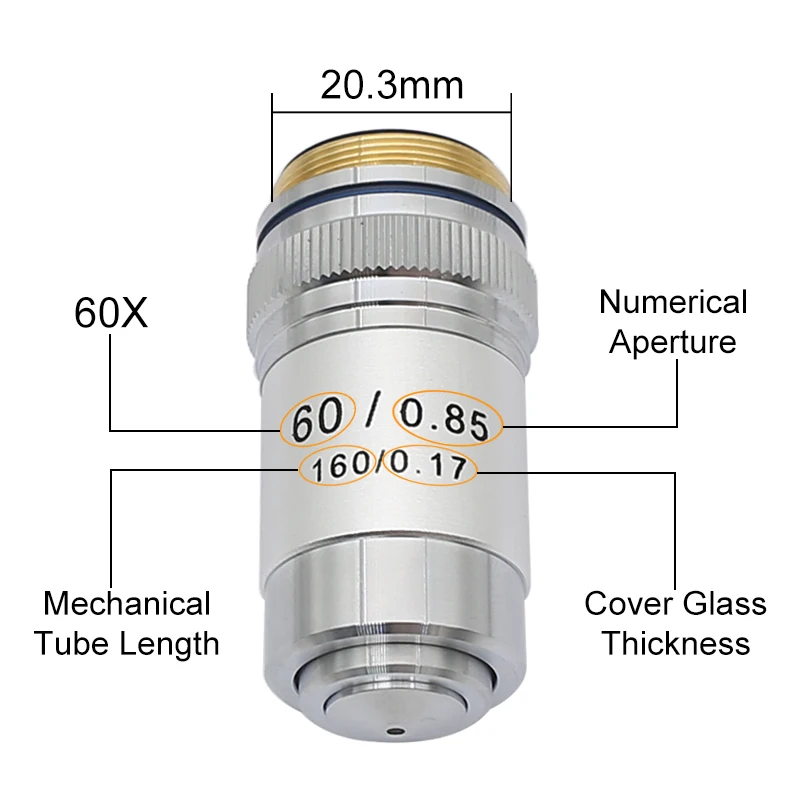 4X 10X 20X 40X 60X 100X Achromatic Objective Lens 195 mm Conjugate Distance HD DIN for Biological Microscope 160/0.17