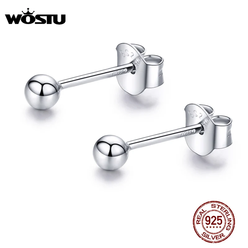 

WOSTU Authentic 925 Sterling Silver Little Ball Stud Earrings Simple Like Beans Shape Earrings For Women Gift CQE581