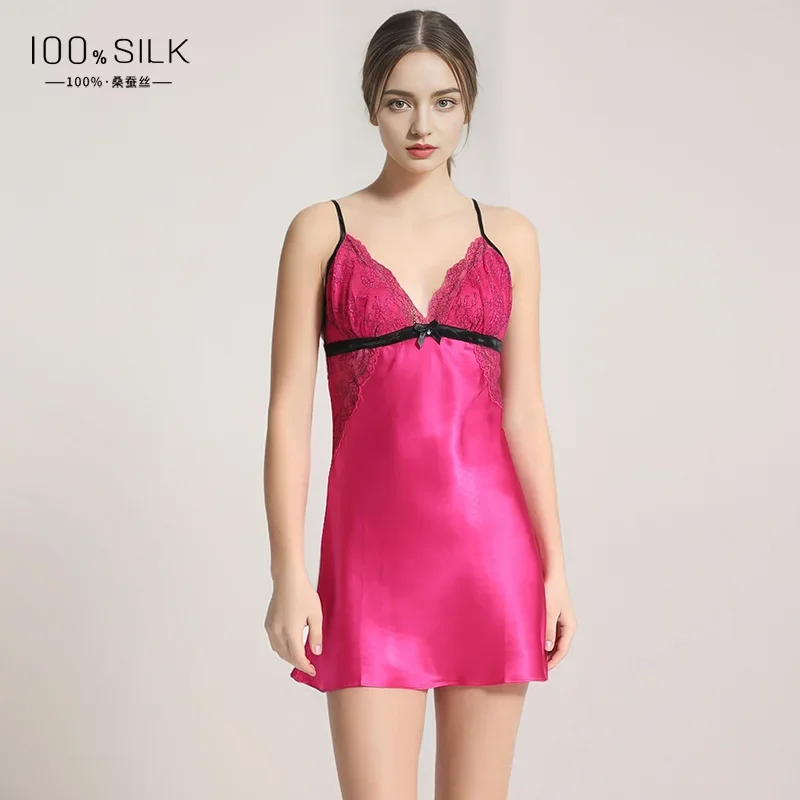 

Ночная рубашка на бретельках из 100% тутового шелка, однотонное платье для сна с v-образным вырезом, сексуальная сорочка, мини-ночная рубашка без рукавов, женское нижнее белье, пижама
