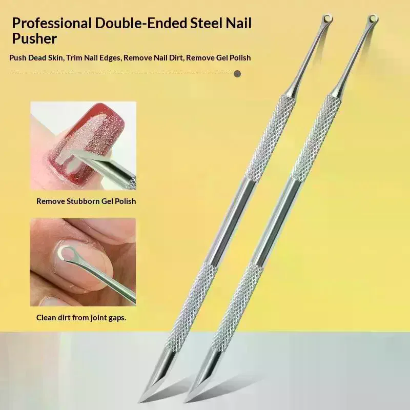 /Kuz/Steel Cuticle Pusher With Scraper Dual-Function Tool For Cuticle Care And Nail Edge Cleaning Reusable Stainless