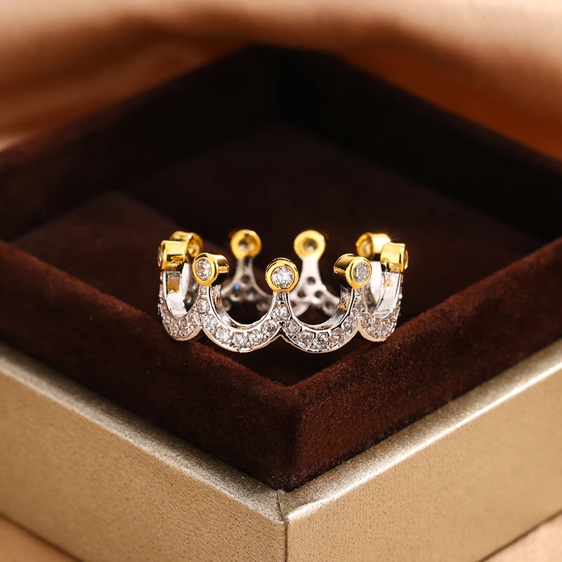Luxury Two Tone Cubic Zirconia Rings for Women Hollow Out Wide Rings Wedding Party Newly Design Modern Fashion Jewelry
