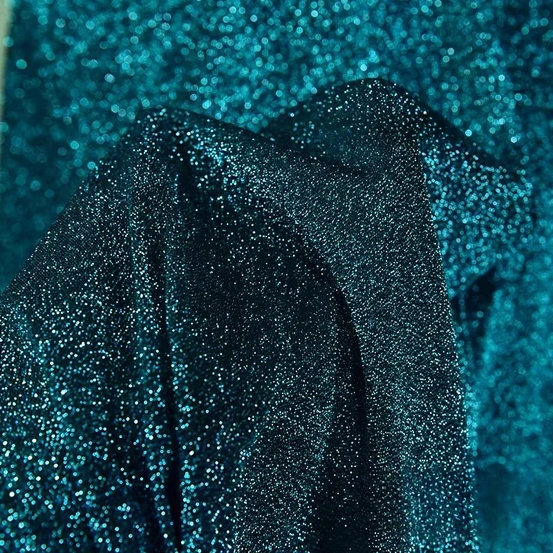 Shiny Fabric High Elasticity Smooth Wrinkle Resistant Peacock Blue Dress Apparel Sewing Fabric Cloth Meters Diy Material - view 4