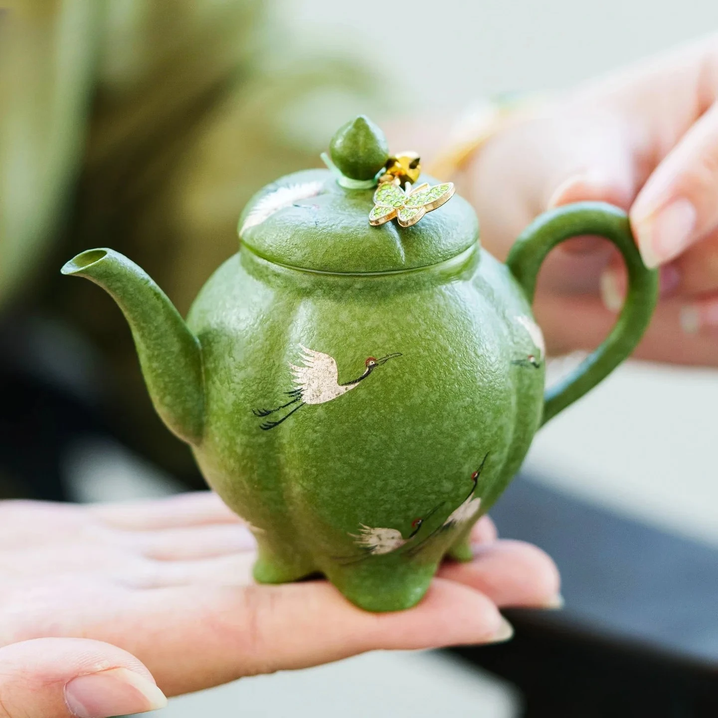 Citrus Green Crane Teapot Boutique Tea Infuser Pot Household Tea Soaking Kettle With Ball Hole Kung Fu Tea Tableware Gift view 5