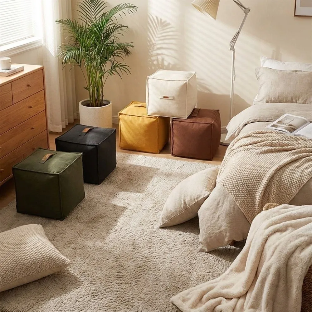 Comfortable No Filling Seat Cushion Cover Soft Square Clothes Storage Bag Empty With Handle Sofa Stool Cover Living Room