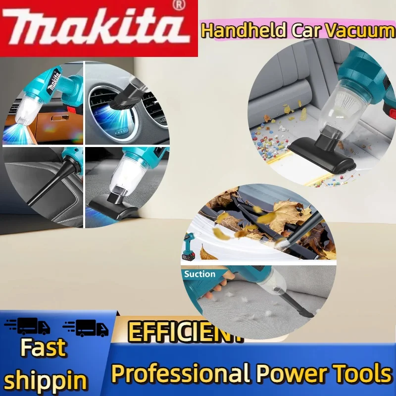 Odkurzacz samochodowy Makita 18V, akumulatorowy, mini, wielofunkcyjny, do zbierania kurzu, ręczny, ładowalny, elektronarzędzia.