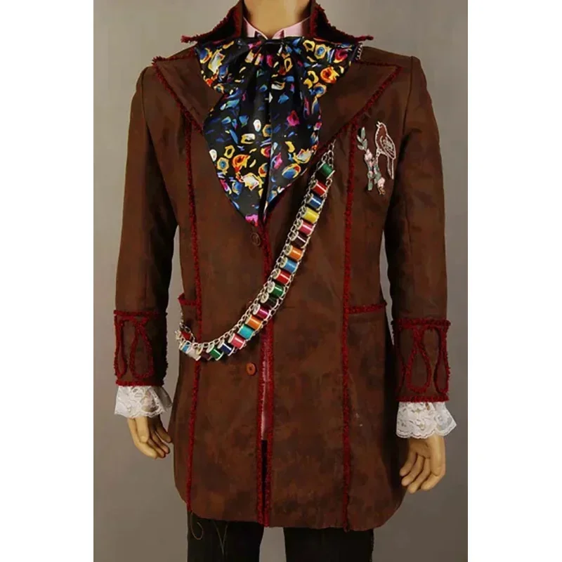 Alice Cosplay Johnny Depp como traje de Sombrerero Loco chaqueta pantalones corbata disfraz de Halloween para adulto traje completo