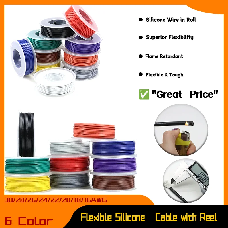 

Silicone Rubber Insulated Tinned Copper Heat resistant Cable In Roll Soft Flexible Silicone Wire 30/28/26/24/22/20/18/16AWG
