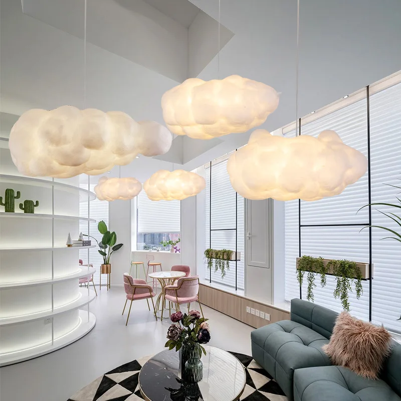 Modern Pendant Lights LED Hanging Restaurant Living Room Bedroom Children Cotton White Cloud Lighting Hotel Nordic Decor Lamp