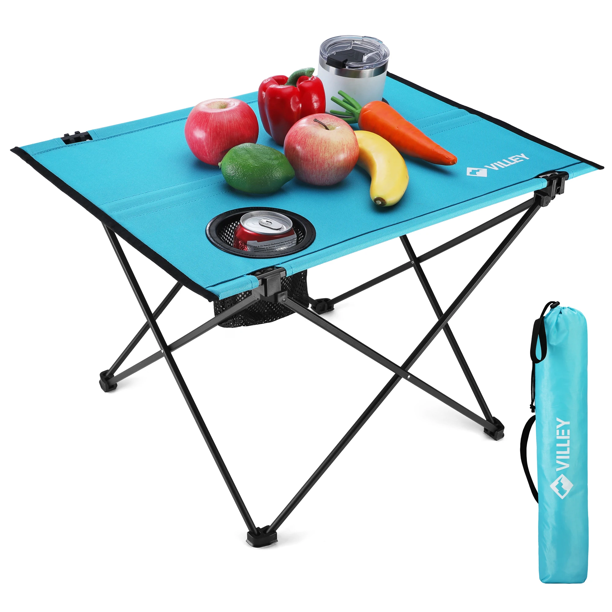 

VILLEY Folding Camping Table, Lightweight Portable Beach Table with 2 Cup Holders Carry Bag for Camping, Beach, Fishing, Travel
