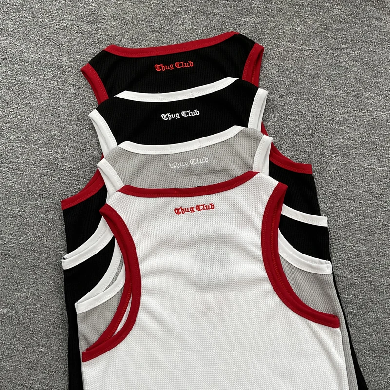 

Комфортные дышащие хлопковые футболки для клуба, майки для мужчин и женщин, модный жилет с вышивкой букв, футболка, одежда