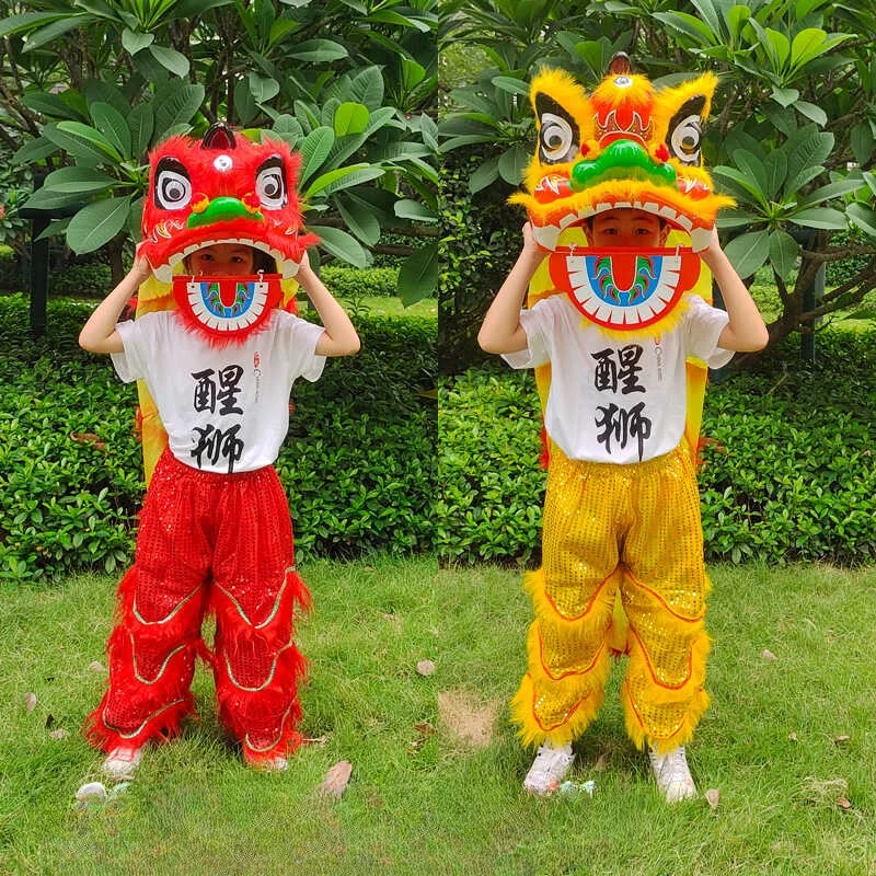 Chinese Traditional Culture Lion Dance Not Blinking Props Costume for Kid Outfit Dress Carnival Festival Includes White T-shirt