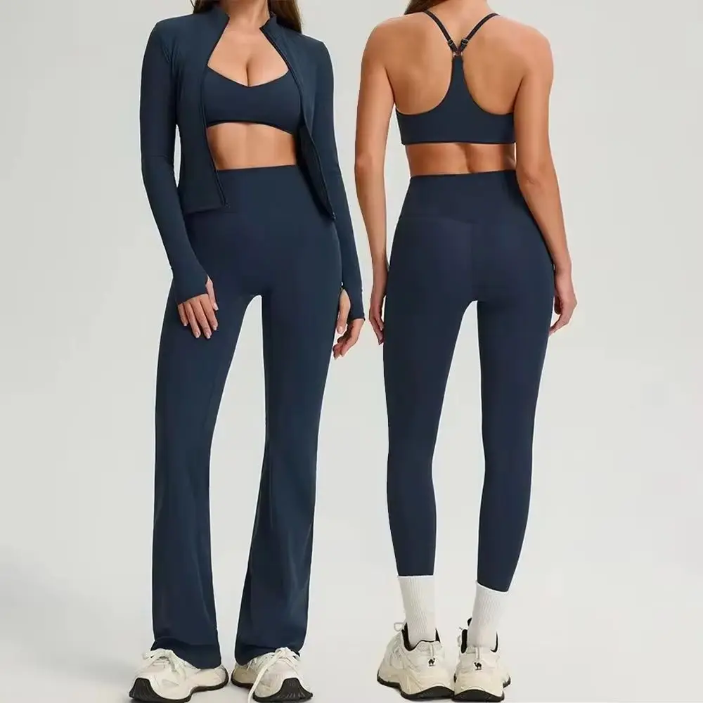 Yoga Set 2/3PCS Women Tracksuit Sportswear Workout Clothes Athletic Wear Gym Legging Fitness Bra Crop Top Long Sleeve Sport Suit