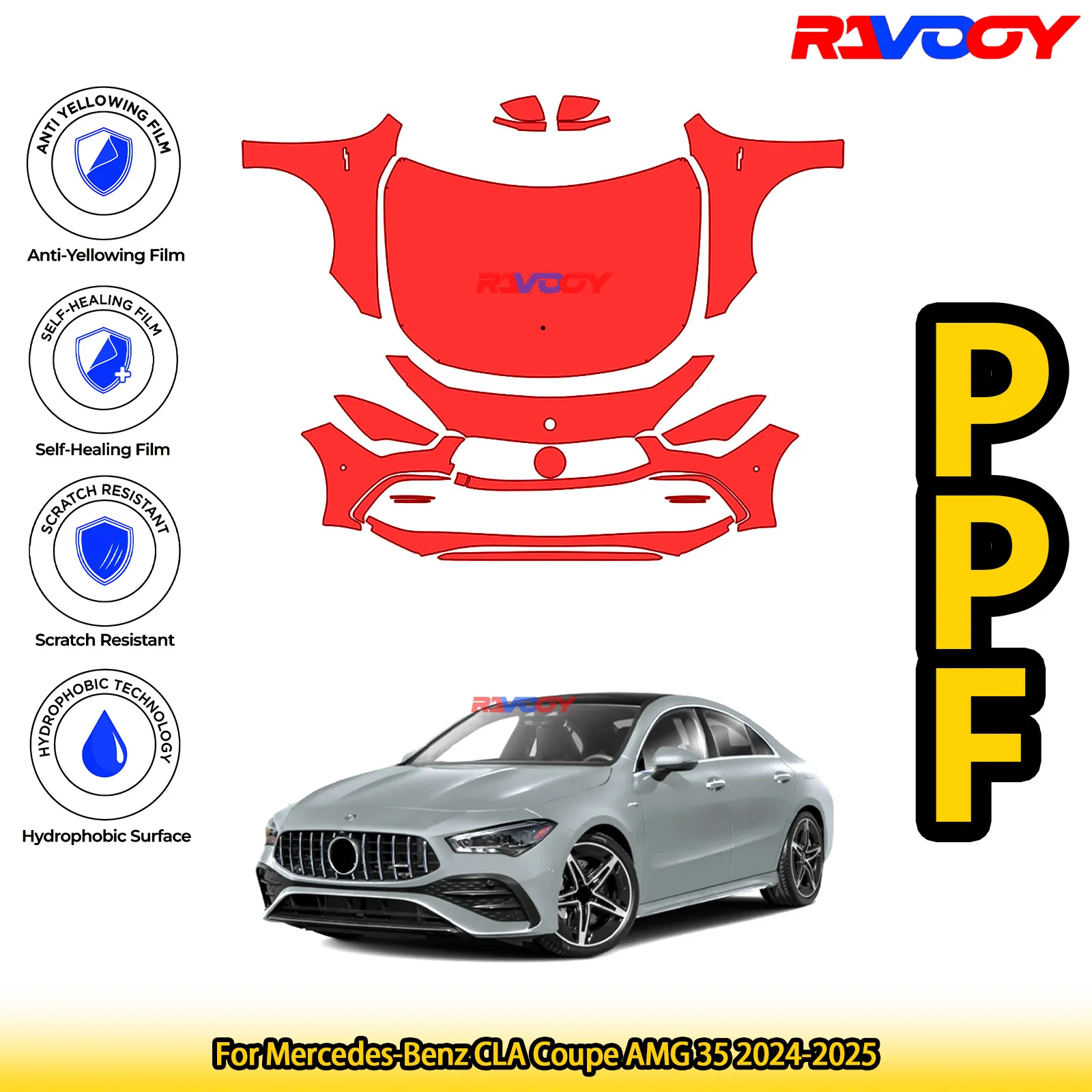 

For Mercedes-Benz CLA Coupe AMG 35 2024-2025 Glossy Matte Black Precut front PPF Kit Paint Protection Film