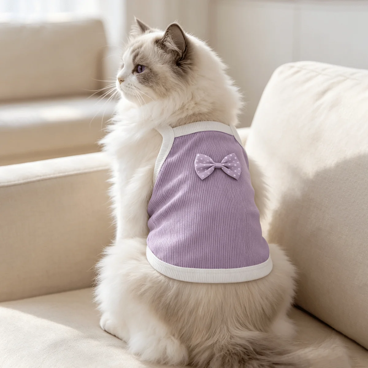 1 Stück Gestreiftes Geripptes Sommer-Tanktop für Haustiere, Gepunktetes Hundetop mit Schleife, Atmungsaktives Ärmelloses Welpenkleid