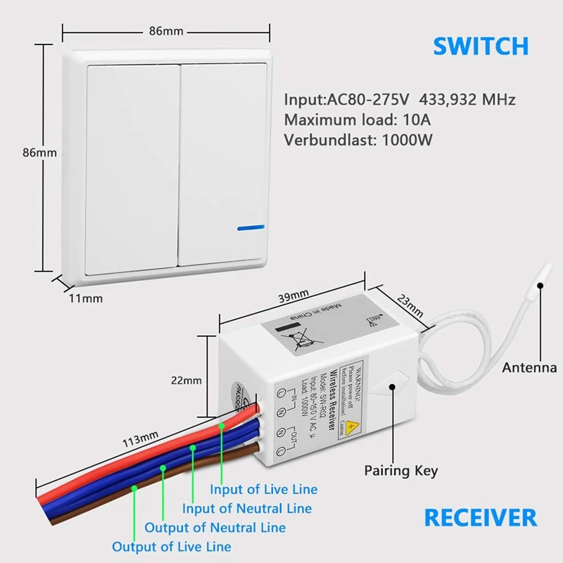 Wireless Light Switch And Receiver Kit, Outdoor 1969Ft Indoor 130Ft, No Wiring, No Wifi, Remote Control For LED Light