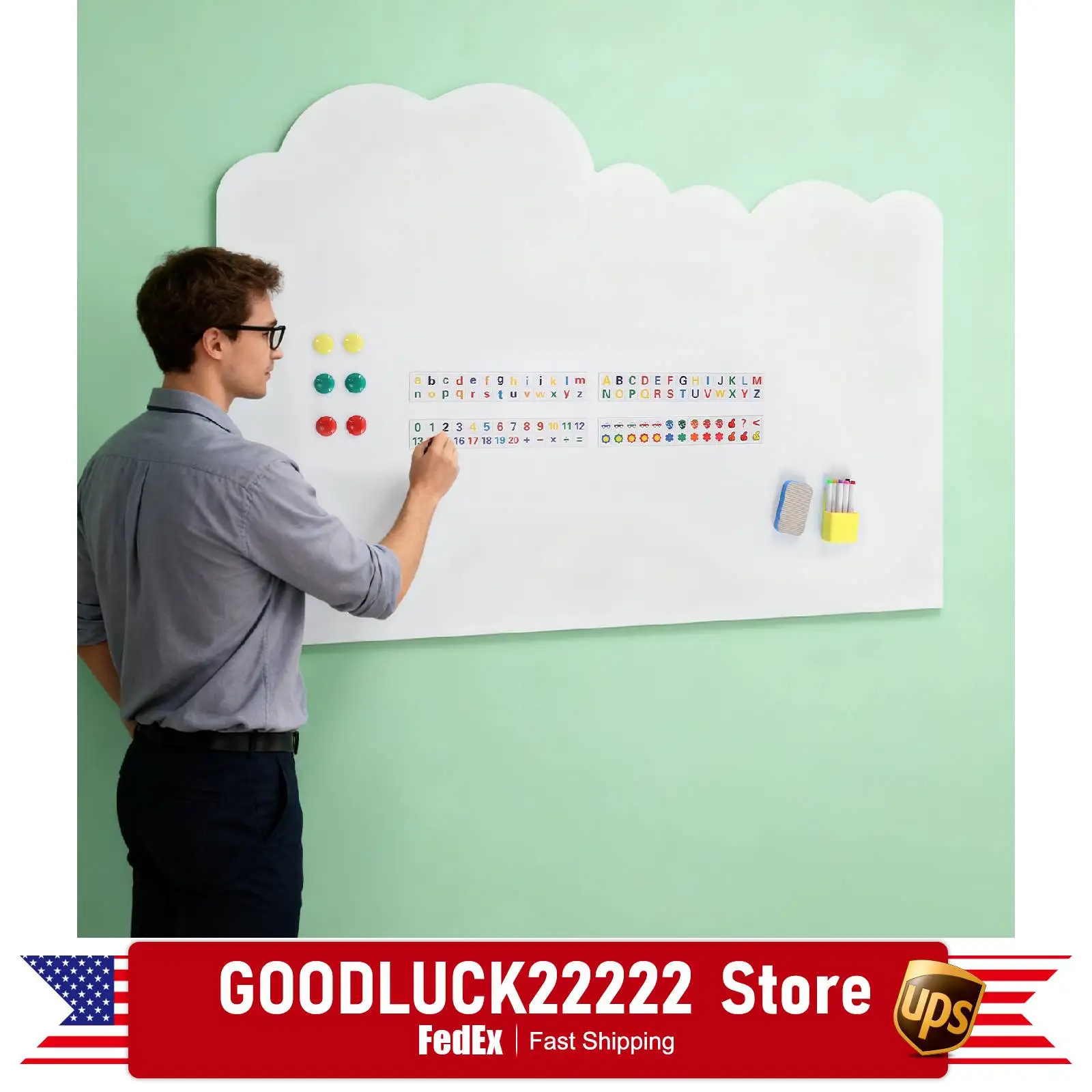 ملصق سبورة بيضاء مغناطيسي، 88 × 120 سم لوحة مسح جاف، تصميم على شكل سحابة سبورة بيضاء ذاتية اللصق وقابلة للإزالة #2