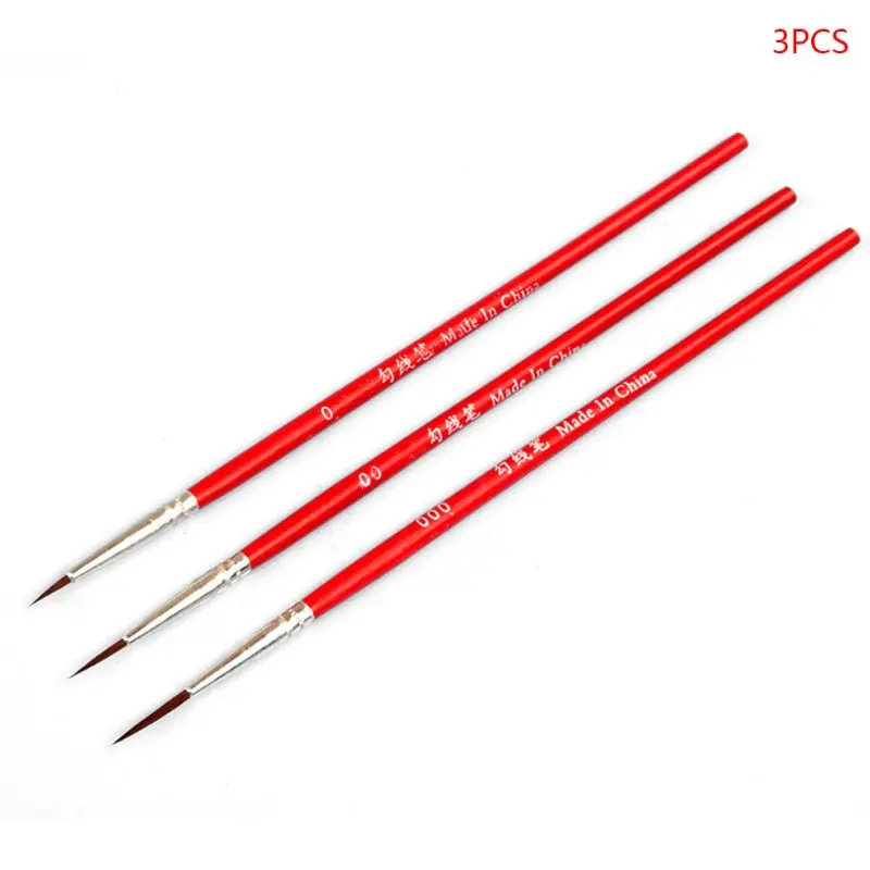 2023 New 3pcs/set 0 00 000 Nylon Brush Hook Line Pen Professional Fine Tip Drawing Brushes for Acrylic Watercolor Oil Painting
