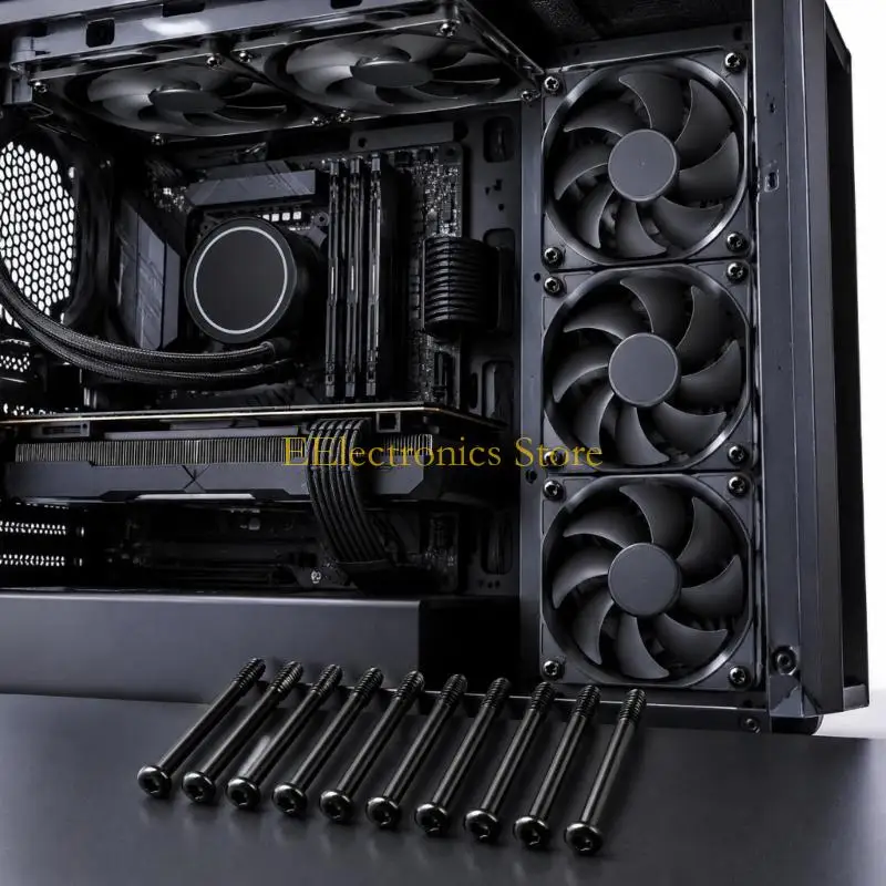 B03C Computer Case Long Fan Mounting Screws with Screw-End Design and Companion Nuts for Computer Case and Liquid-Cooling