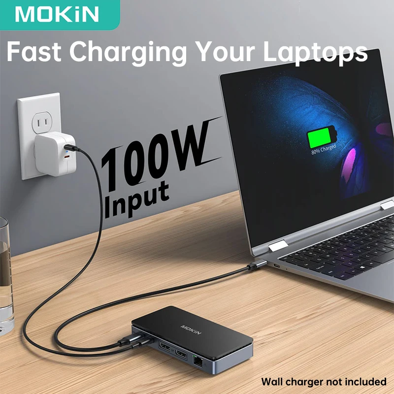 محطة إرساء USB C من MOKiN شاشة مزدوجة 4K 60Hz DP محول USB 3.0 100 واط PD USB C قفص الاتهام لباد ماك بوك برو أجهزة الكمبيوتر المحمولة لوحات المفاتيح