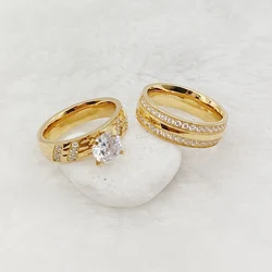 Luxury Rings Stone Cubic Zirconia Diamond Wedding Engagement Rings Bridal Sets For Women 24k Gold Plated Jewelry Girls