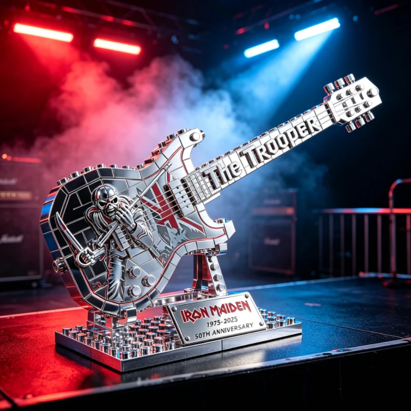 DIY The Trooper Electric Guitar Building Blocks 50th Anniversary Assembly Model Rock Fan Desktop Collectible Decoration