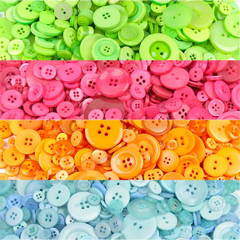 100g Mixed Color Round Resin Sewing Buttons Assorted Shades and Sizes Bulk Lot for DIY Clothes Dolls Crafts Garment Accessories