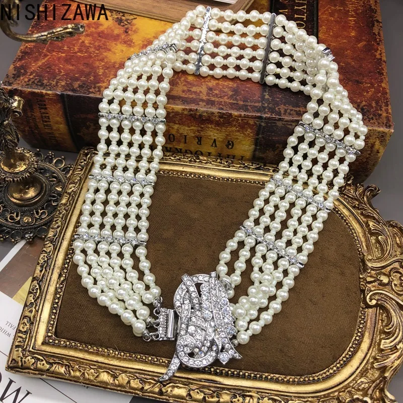 

NISHIZAWA Multilayered Pearls Necklaces for Woman Palace Style Vintage Jewelry Light Luxury Banquets Balls Collares Para Mujer