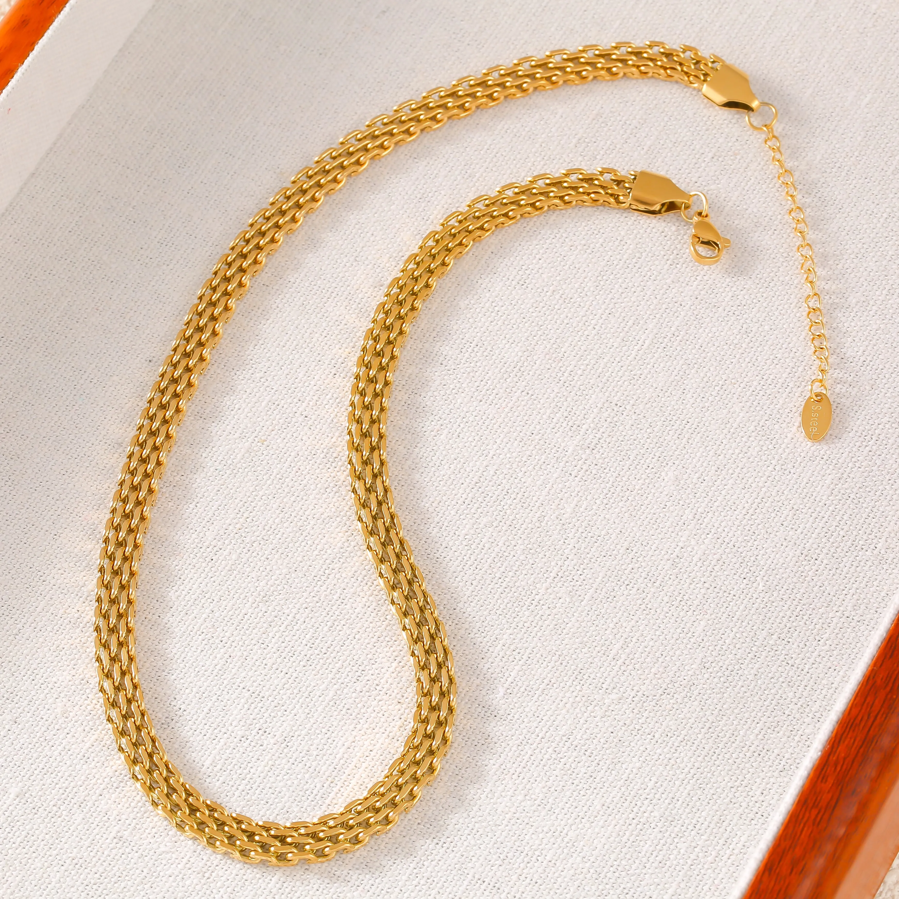 40cm Gold Color Stainless Steel Charm Necklace For Women Men Woven Mesh Chain Collar Choker Hip Hop Unisex Neck Jewelry