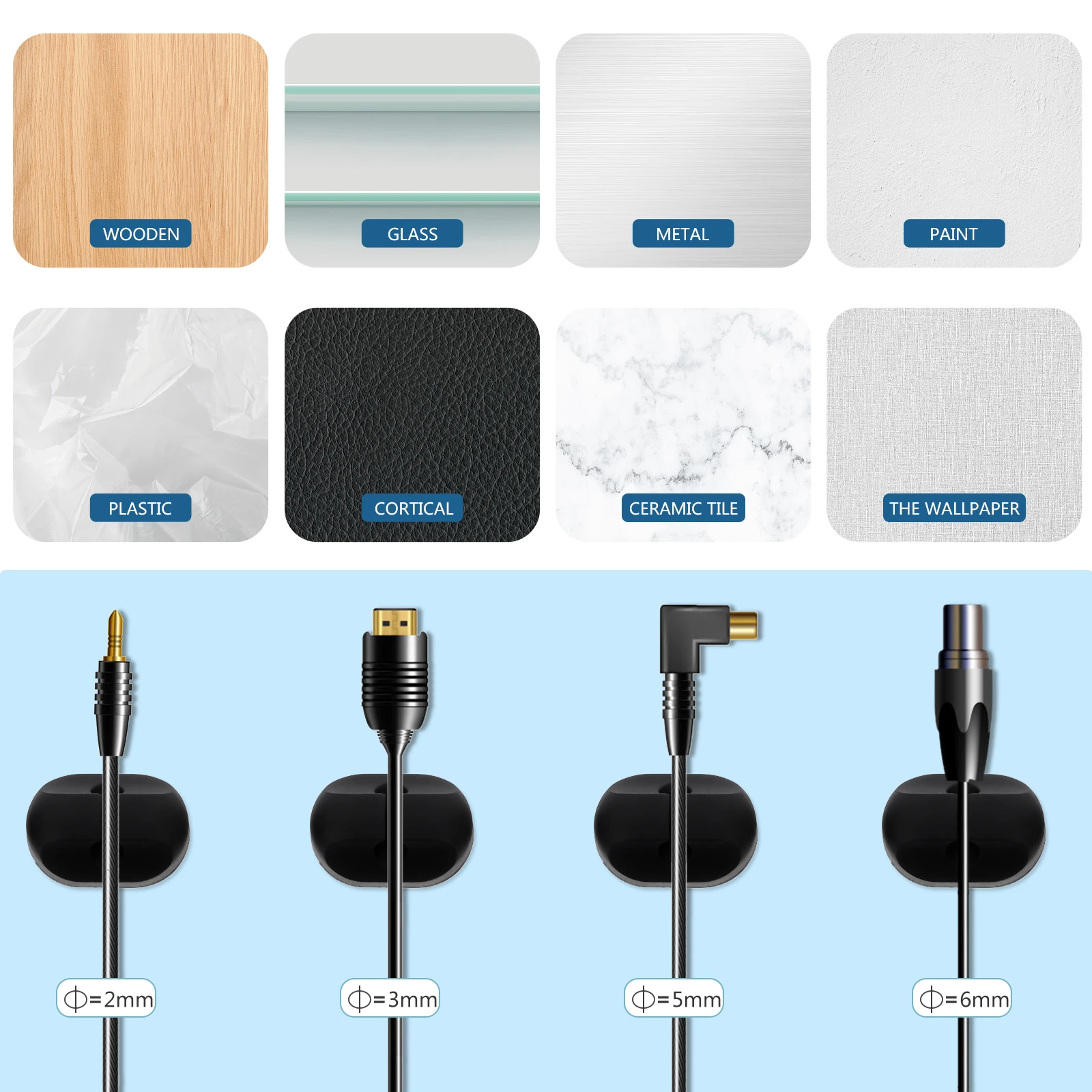 

8pcs Cable Cord Organizer Clips Self Adhesive Wire Holder Brackets Desktop Office Cable Management Tools Usb Wire Winder