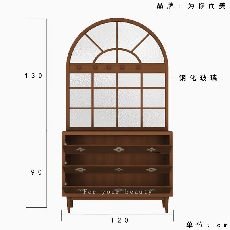 Second-hand solid wood water-patterned glass four-leaf clover screen partition cabinet entrance living room entrance cabinet Fre