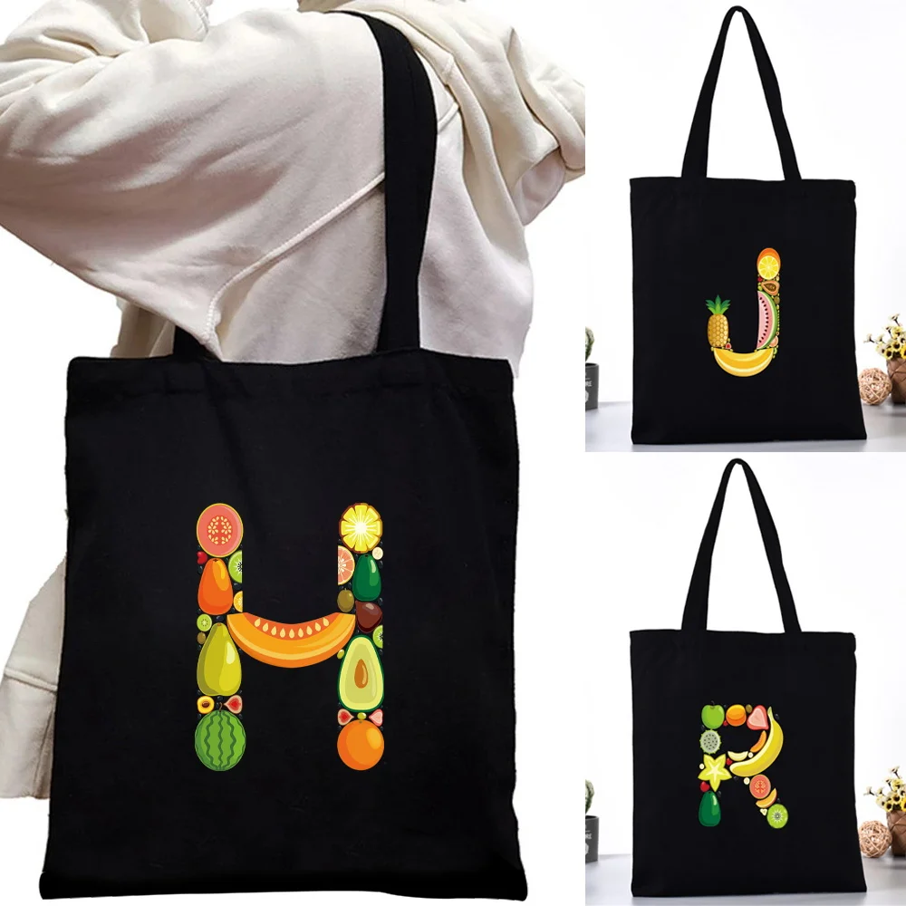 

Shopping Bag Women Handbag Shoulder Bags Ladies Canvas Handbags Reusable Commute Large Capacity fruit Letter Print School Tote