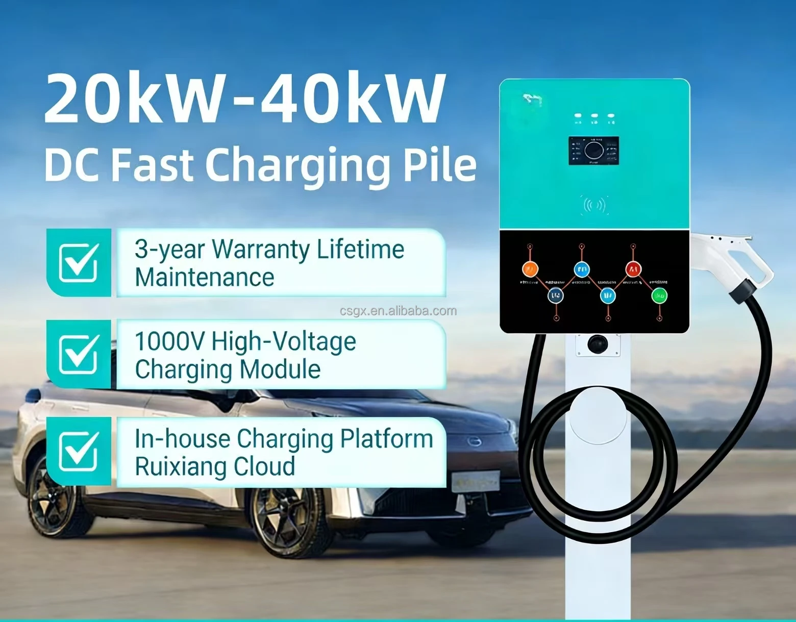 Single  20kW-40kW DC GBT 20234 Commercial Fast Charging Electric Vehicle Charging Station AC 380V Input