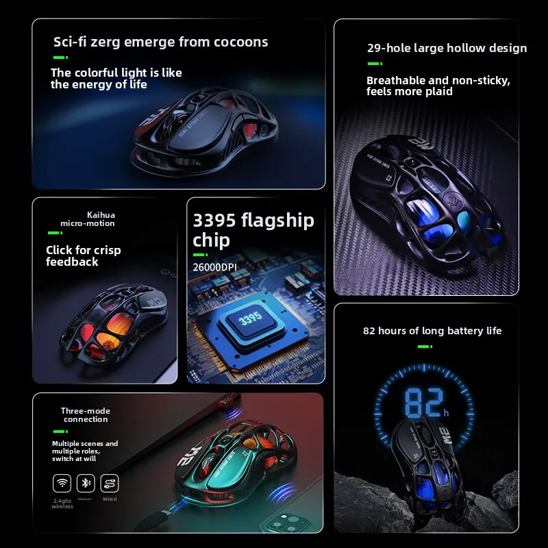GravaStar Mercury M2 Pro Classic Black M1 Wireless Gaming Mouse Bluetooth Lightweight magnesium alloy Gamer Mouse