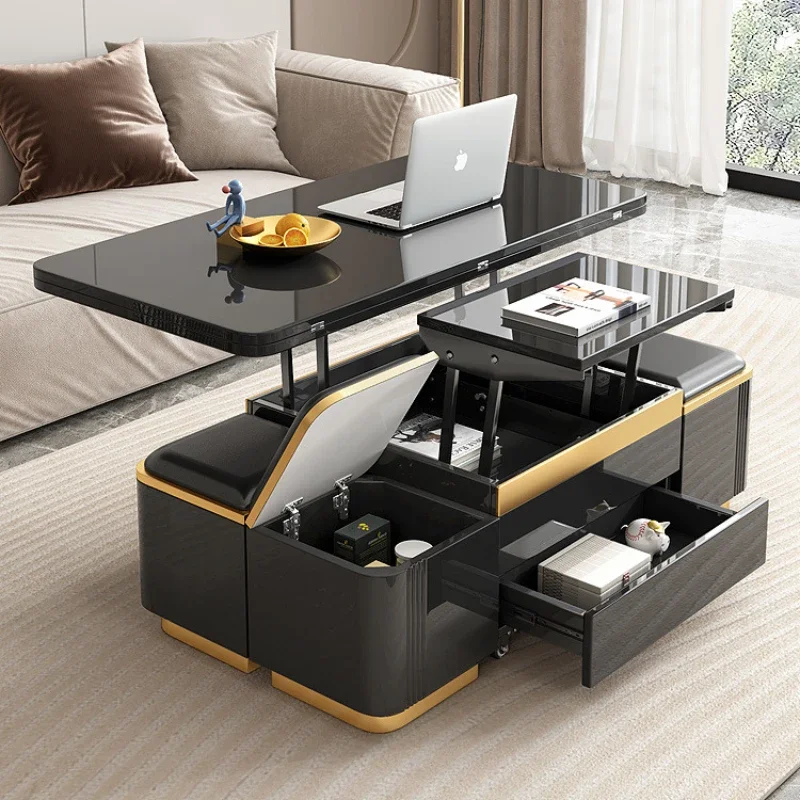 Premium Modern Lifting Coffee Tables Multi Function Storage Design Coffee Table Luxury Black Italian Small Floor