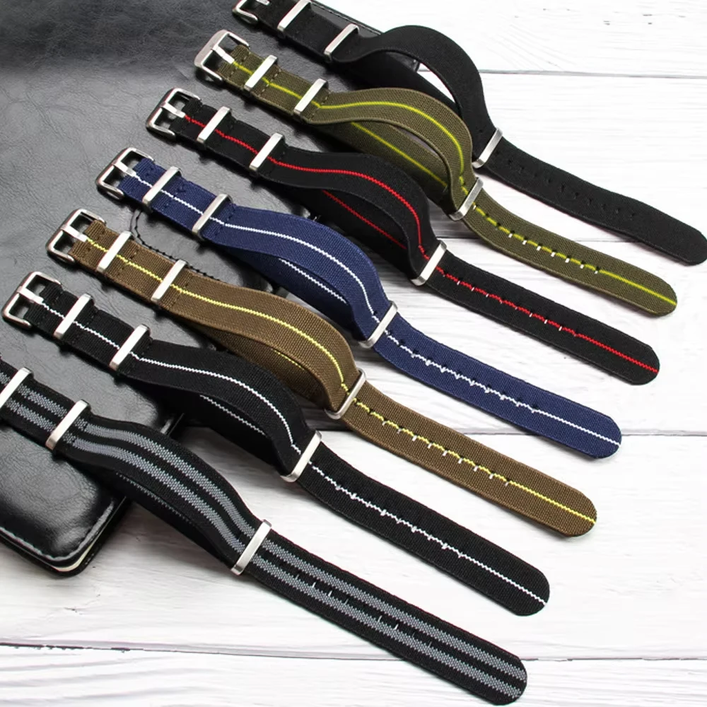 Elastic Ribbed Nylon Watchband 18mm 20mm 22mm Nylon Watch Strap for Military Band Bracelets for Seiko Watchband Accessories
