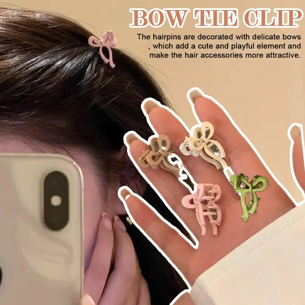 2pcs Small Bow Tie Hair Claw Clip Women\'s Popular Tweezers Bangs Hair Mini Sweet Clip Plastic Hair Crab Butterfly Accessori L0T1