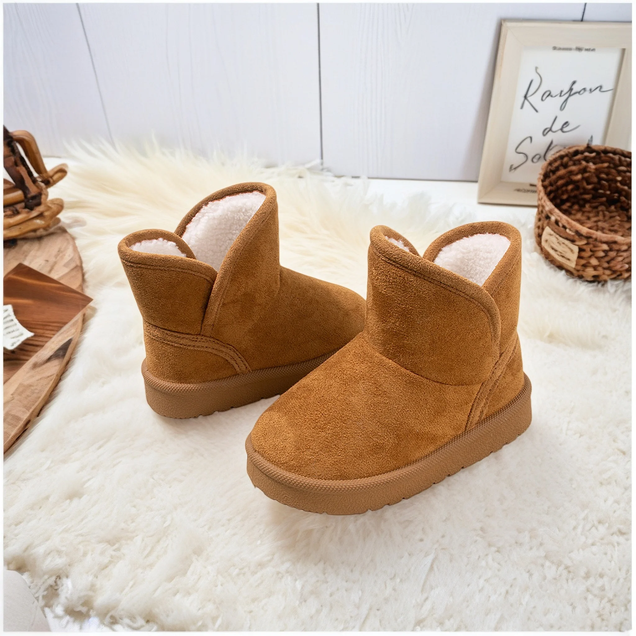 

Шикарные однотонные зимние ботинки для мальчиков и девочек | Противоскользящие уличные теплые ботинки TPR