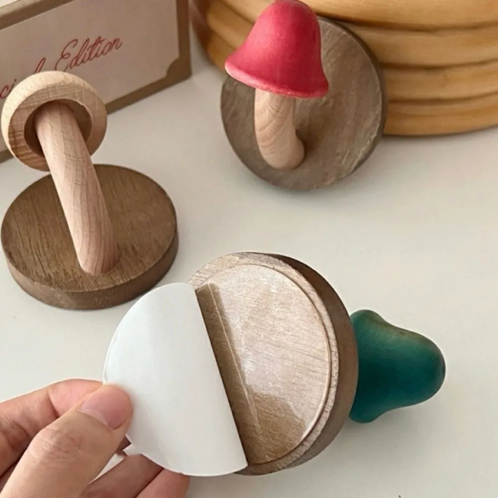 Drewniane Grzybki Wieszaki na Ubrania Kapelusze Dekoracja Ścienna Samoprzylepne Półki Wiszące w Stylu Skandynawskim Bez Wiercenia