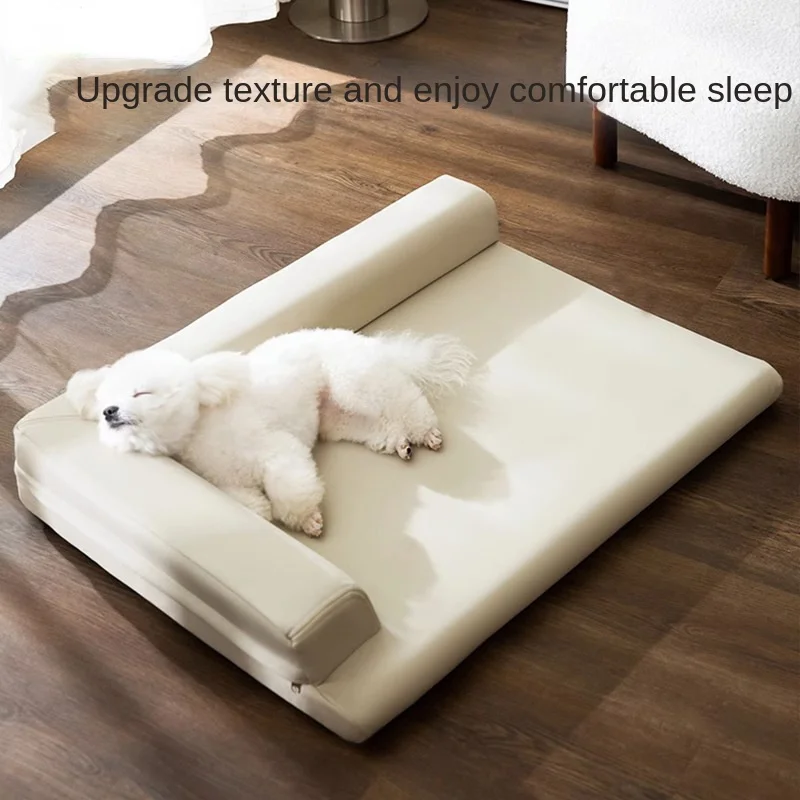 Kennel Simple Plain Leather L-Shaped Nest Dog Sleeping Rest Mat Removable and Washable Bear Teddy Pet Sofa Accesorios