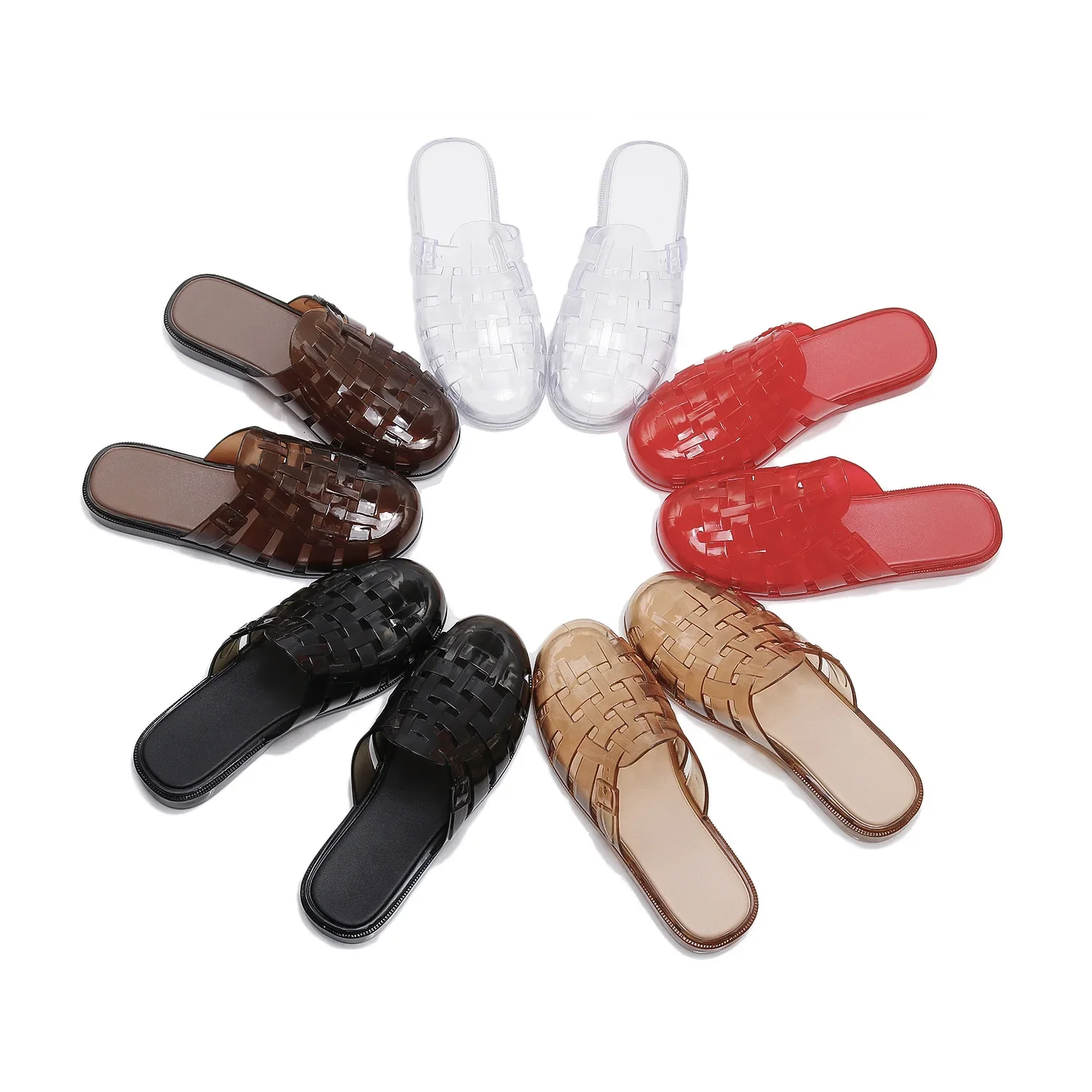 Roman sandals with half drag  women's new   toe flat fashionable and versatile beach flat, casual women's shoes pvc Slippers