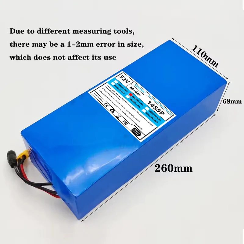 Batterie Au Lithium 14S5P 52V 20AH 18650 Avec BMS Pour Scooters Électriques 1500W, Vélos De Montagne  20000mAh
